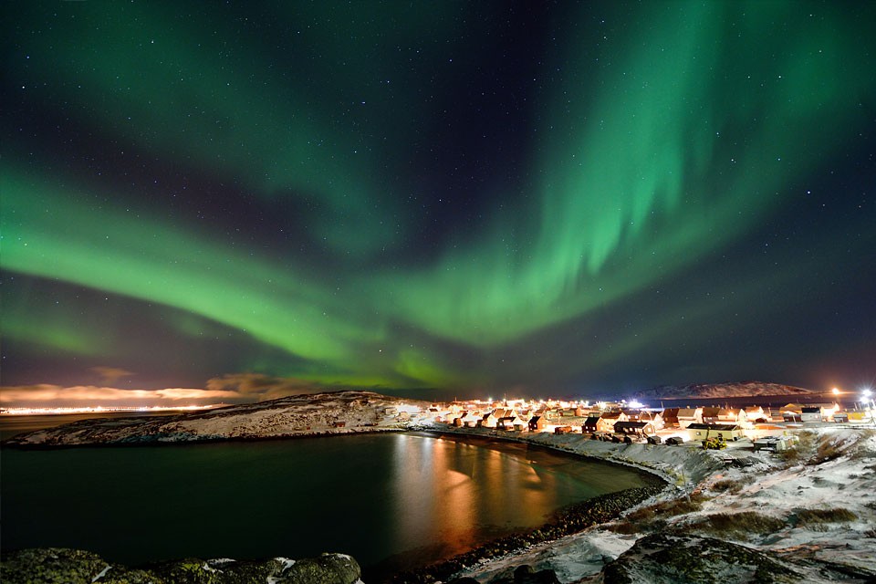 Northern lights over Bugøynes in Finnmark, Norway